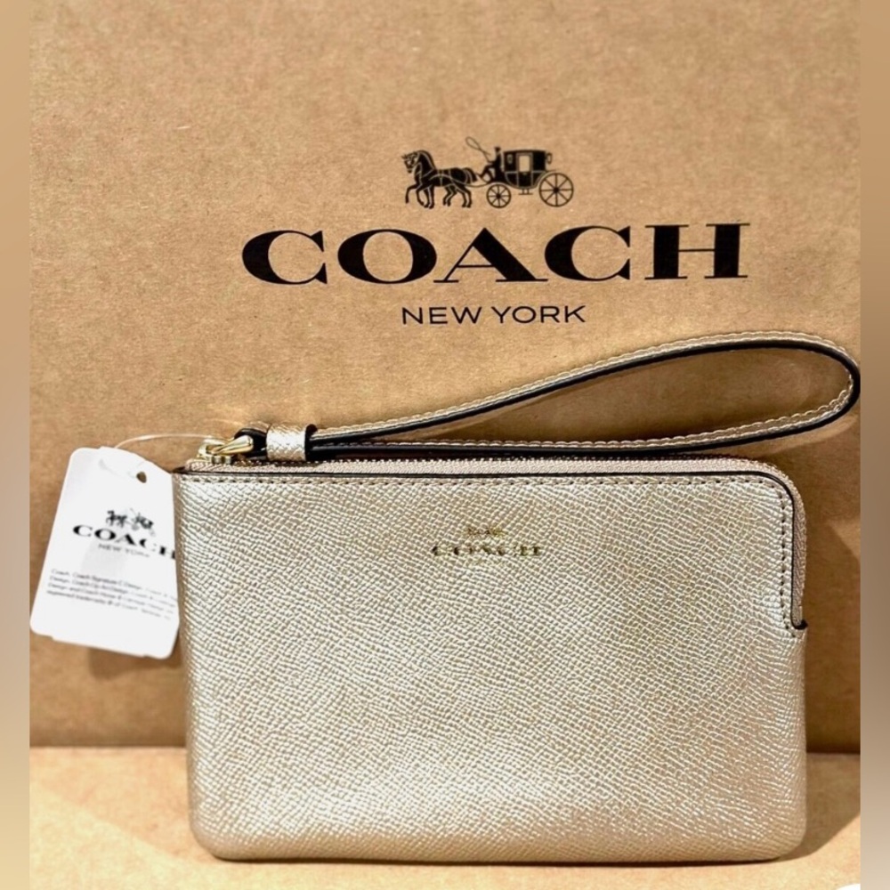 Coach gold metallic wristlet